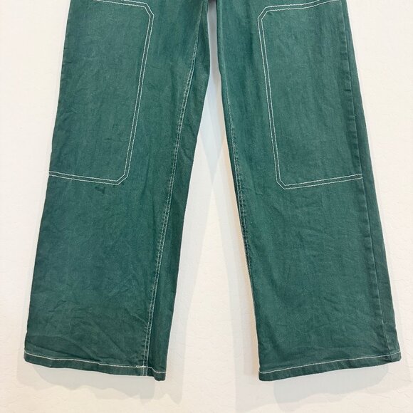 By Dyln Cooper Contrast Stitch High Rise Wide Leg Jeans Baggy Pants Green Small - Picture 5 of 13